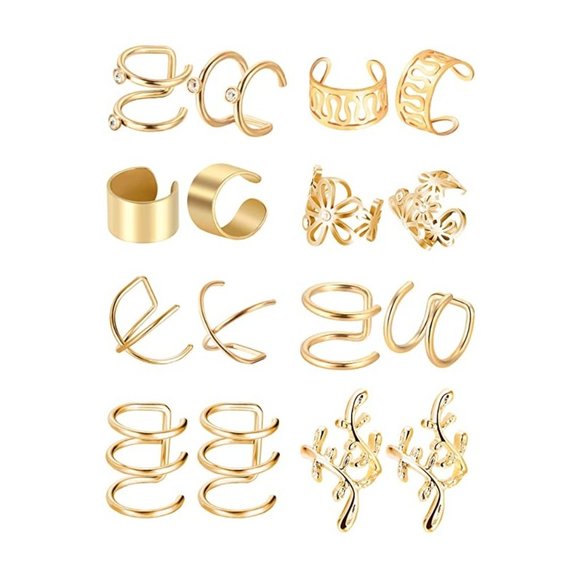 Jewelry - 8 pairs of stainless steel earrings/cuffs in gold